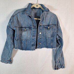 Cropped Cinched Button Down Jean Jacket size small